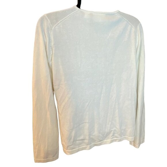 Liz Claiborne White Long Sleeve Cardigan Sweater Hook Eye Closure Sz L - Picture 2 of 8